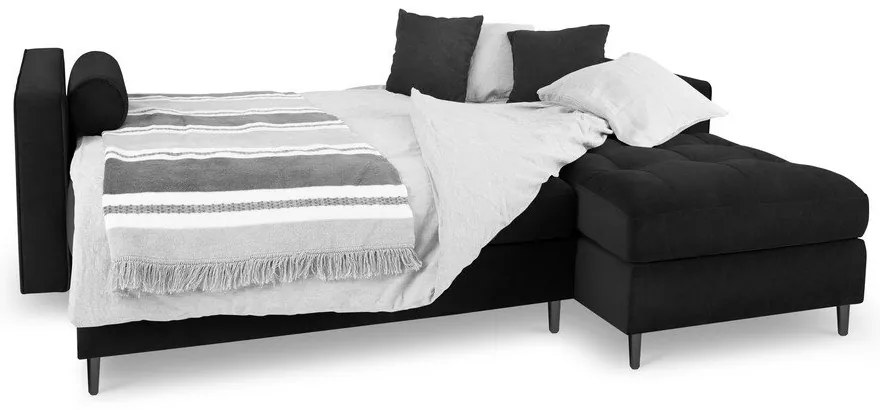 Čierna zamatová rozkladacia rohová pohovka Milo Casa Santo, pravý roh