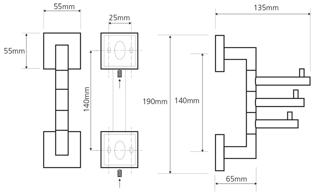 Sapho, X-SQUARE trojháčik otočný, chróm, XQ204