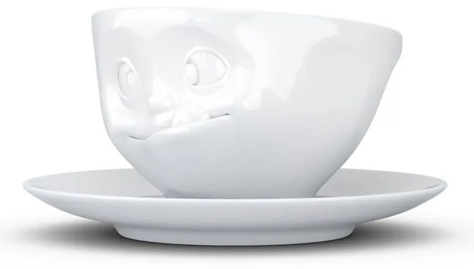 Biela maškrtná porcelánová šálka s tanierikom 58products