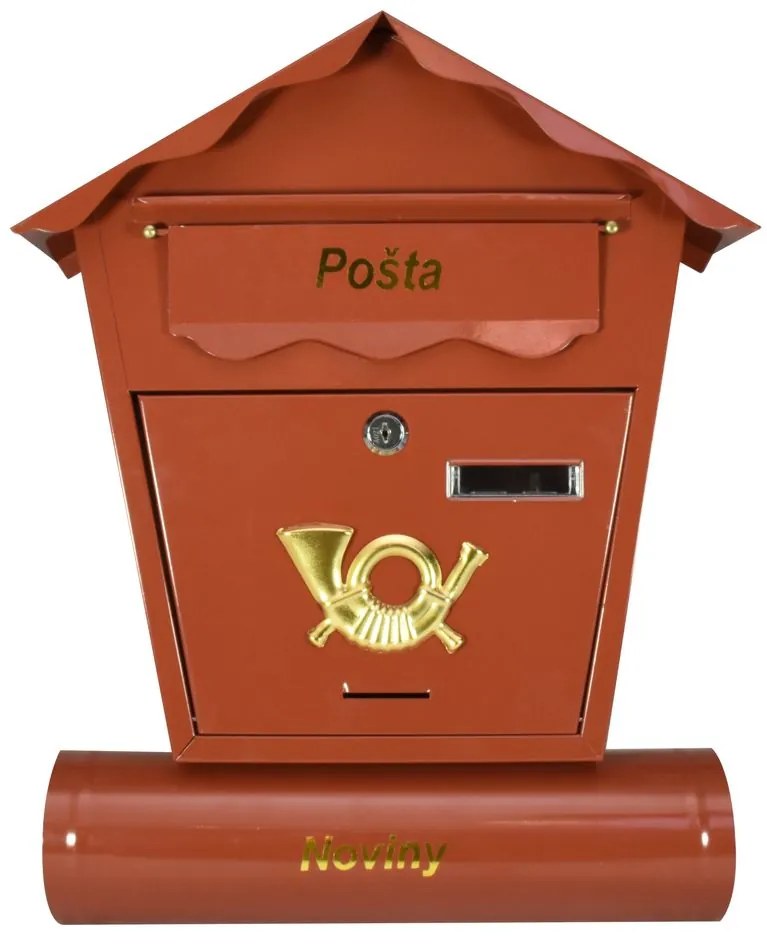 Poštová schránka NESTOR, s rúrou na noviny, hnedá