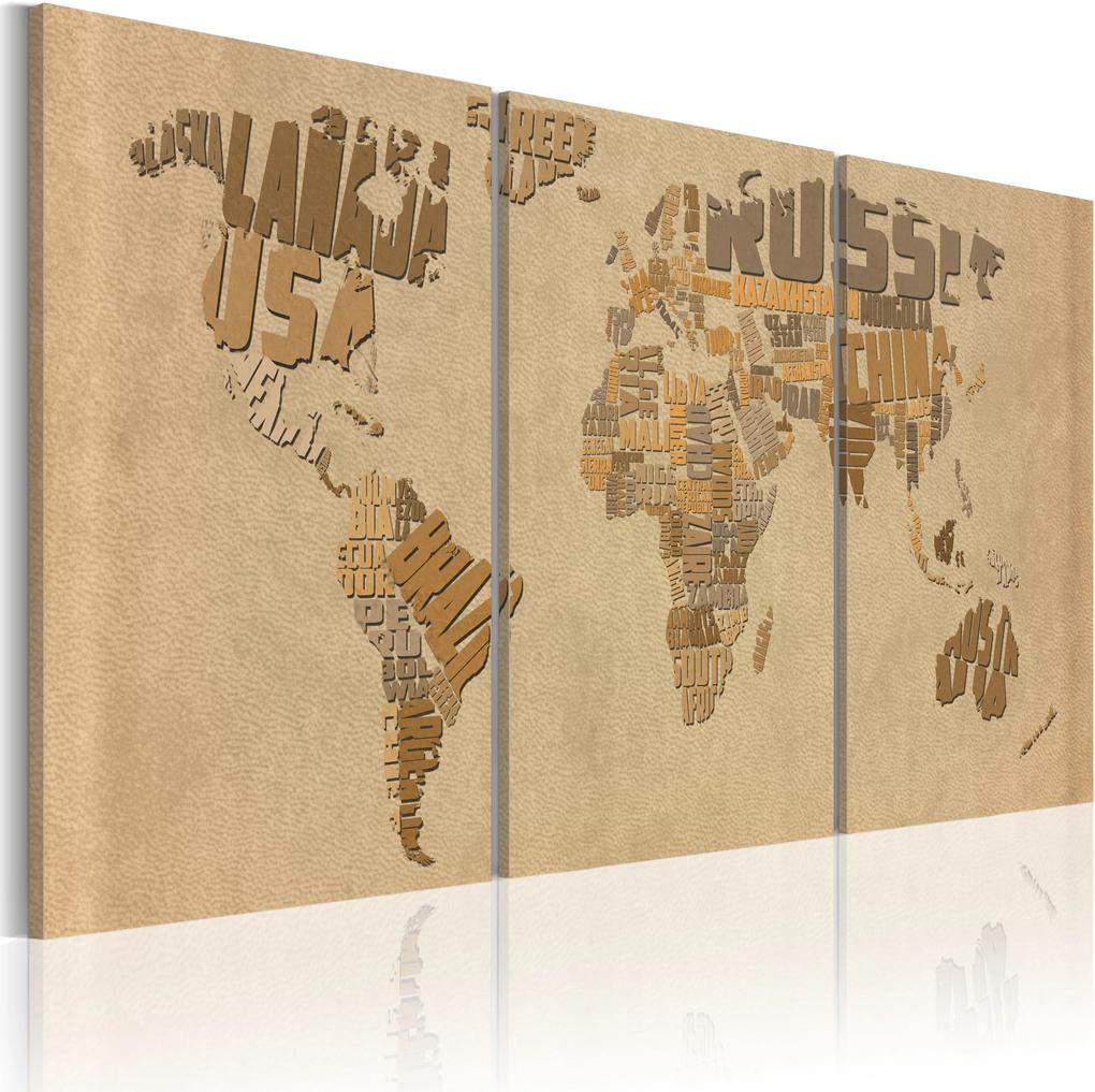 Obraz - The world map in beige and brown 120x60