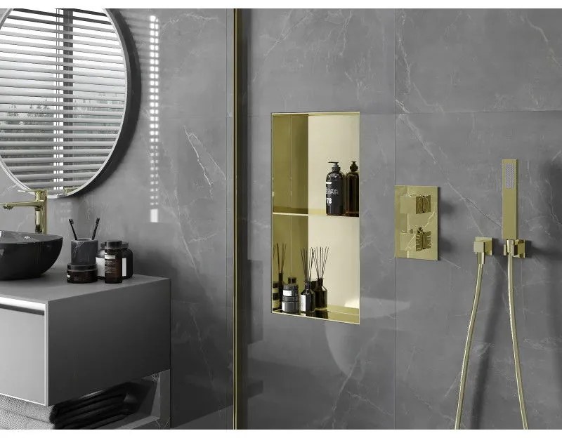 Mexen X-Wall-NR, polička na zapustenie pod obklad bez goliera 60 x 30 cm, zlatá lesklá, 1951603010S