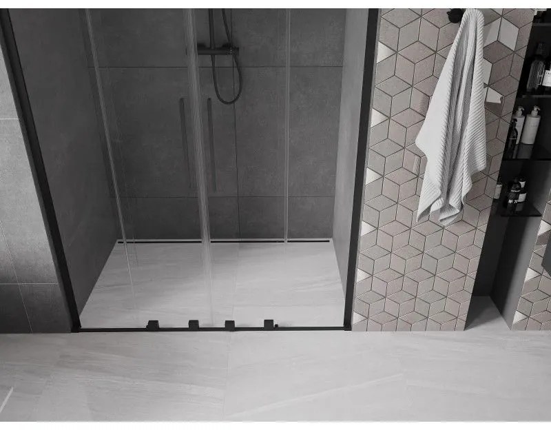 Mexen Velar L Duo, posuvné sprchové dvere do otvoru 140 cm, 8mm číre sklo, čierna matná, 871-140-003-02-70