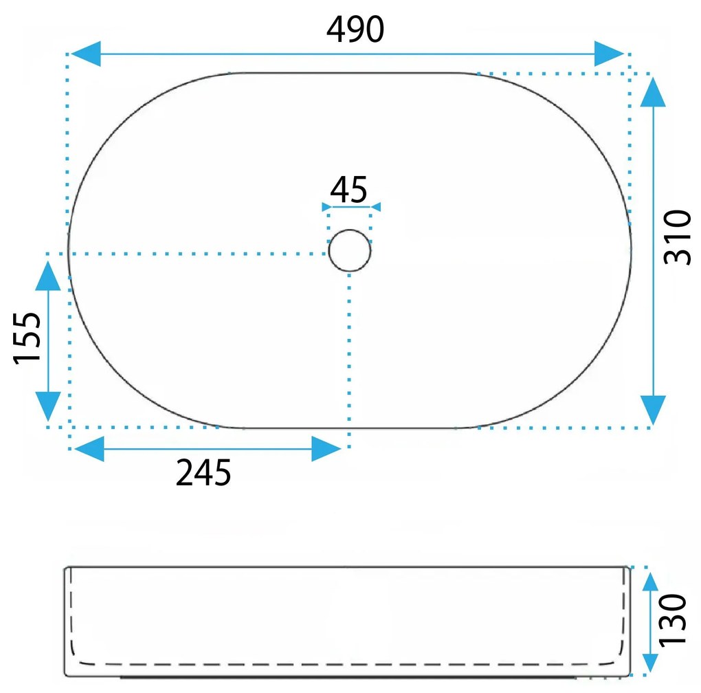 Rea Vanda, umývadlo na dosku 490x310x130 mm, modrá matná, REA-U6375