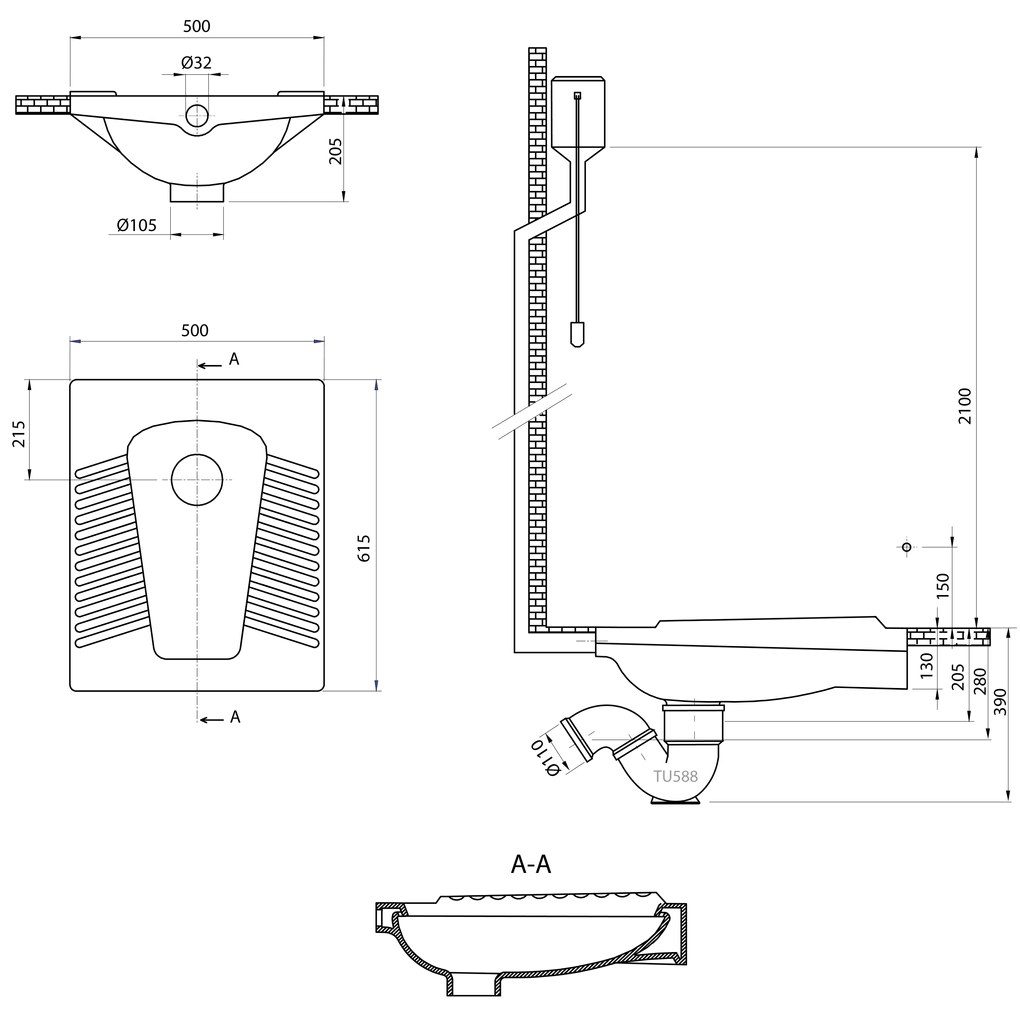 Aqualine Aqualine, AGADI turecké WC nášľapné 50x61,5cm, biela, TU0586
