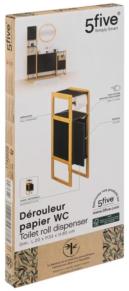 Polička na toaletný papaier Natureo Black, čierne/s drevenými prvkami