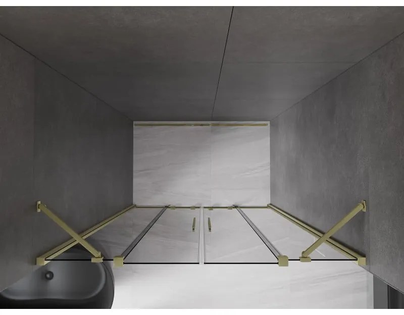 Mexen Velar Duo, posuvné sprchové dvere do otvoru 150 cm, 8mm šedé sklo, zlatá matná, 871-150-000-42-55