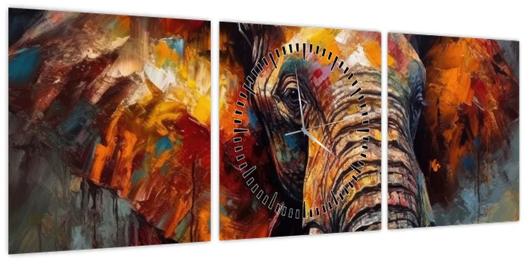 Obraz - Maľba slona (s hodinami) (90x30 cm)