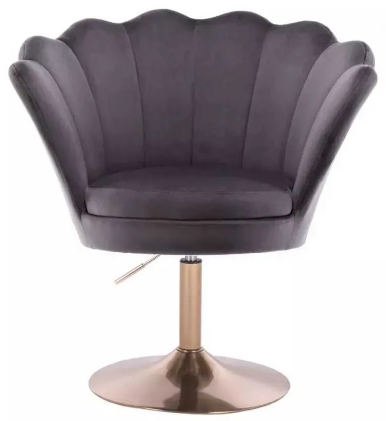 LuxuryForm DESIGN Kreslo FREY VELUR na zlatom tanieri - tmavo šedé