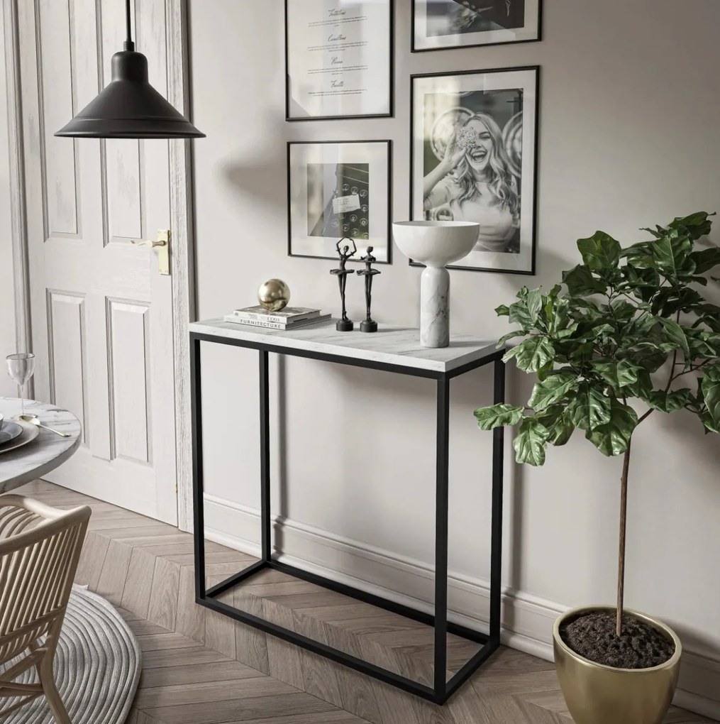 KONZOLA BELLA BIELY MRAMOR / ČIERNÝ PODSTAVEC 80