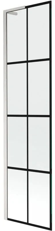 Mexen Next L, 1-krídlová vaňová zástena 50 x 150 cm, 6mm číre sklo-čierny vzor, 6mm číre sklo, profil brúsená oceľ, 895-050-000-03-77-97