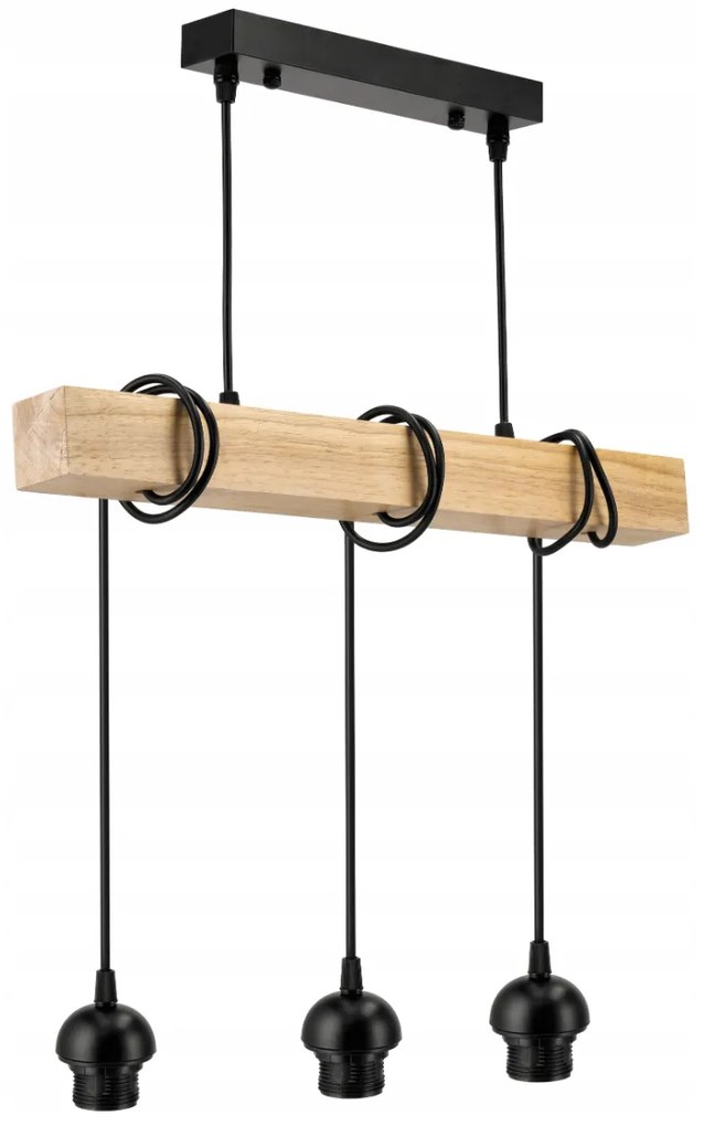 BERGE LED závesné stropné svietidlo, drevený trám, 3xE27 Štvorcový luster, rolovaný