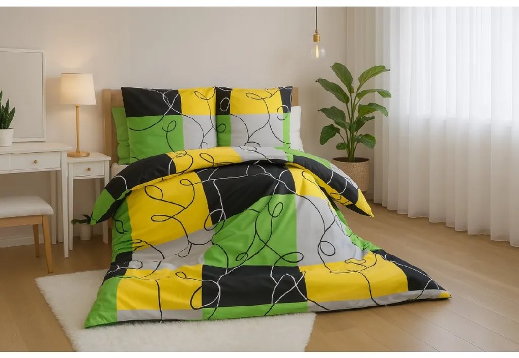 Polybavlnené obliečky na 2 postele CHESS LIME, farebné Rozmer obliečky: 2 ks 70 x 90 cm | 2 ks 140 x 200 cm