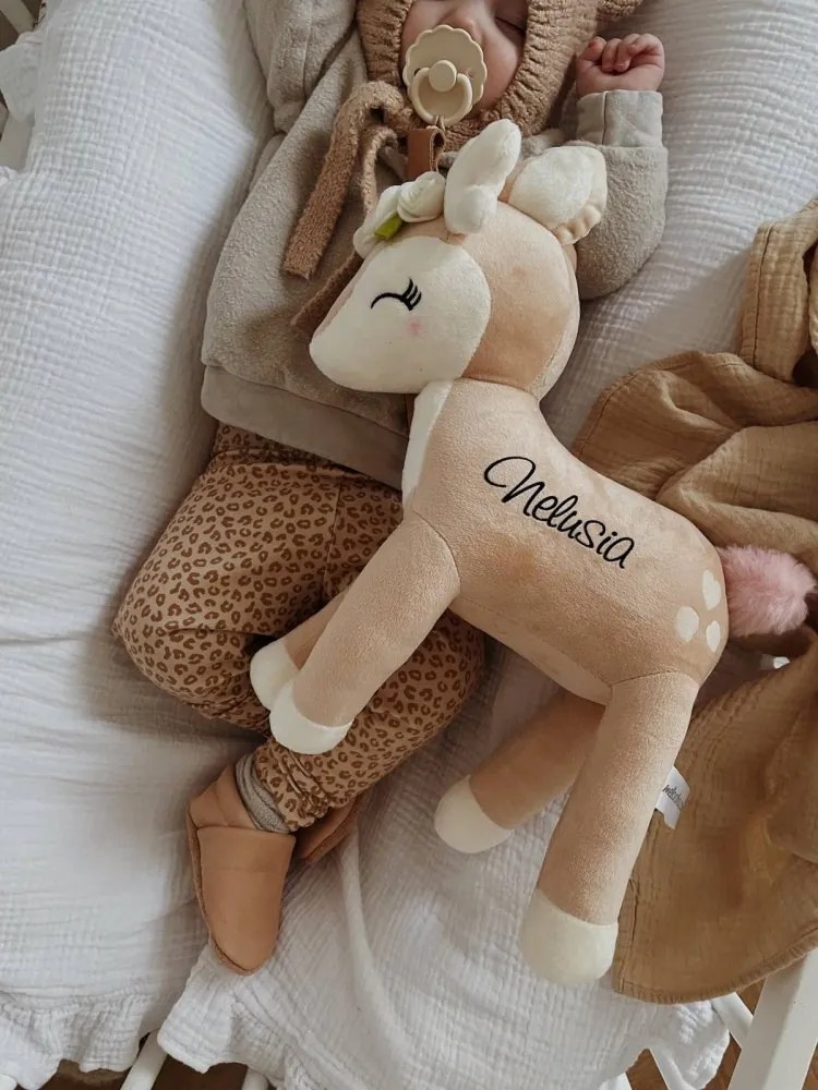 Plyšová srnka Bambi béžové kvety 35 cm