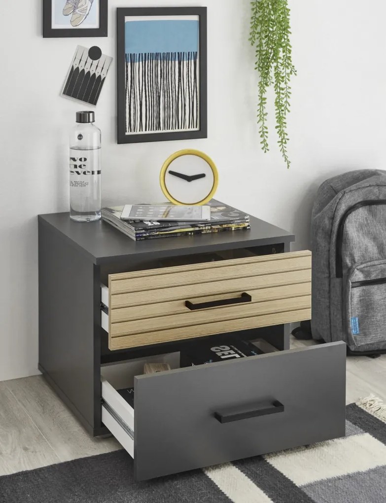 Nočný stolík Laurie, grafit/dub