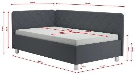 Čalúnená váľanda s úložným priestorom a matracom EMILE 110x200 cm sivá