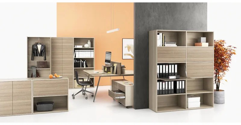 PLAN Kancelársky písací stôl DOUBLE LAYERS, s prepážkami, dub prírodný/dub morený