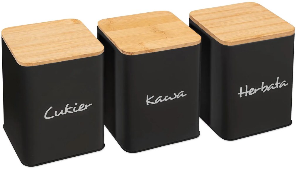 Tutumi Tutumi, sada 3 čiernych kuchynských nádob z kovu a bambusu 391890, čierna-hnedá, HOM-08800