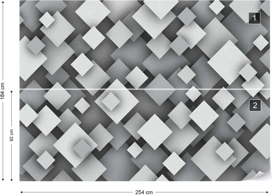 Fototapeta GLIX - 3D Squares Grey + lepidlo ZADARMO Vliesová tapeta  - 254x184 cm