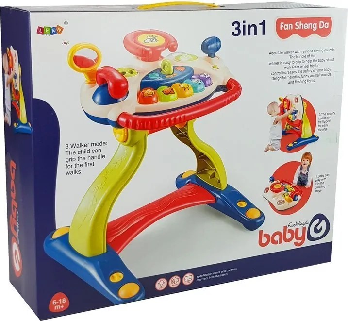 LEAN Toys Interaktívne detské chodítko Volant 3 v 1 Zvukové melódie Telefónne zvieratká pre bábätká