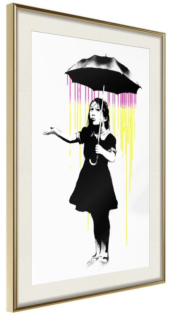 Artgeist Plagát - Girl with Umbrella [Poster] Veľkosť: 30x45, Verzia: Zlatý rám