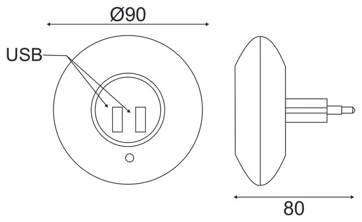 ACA Lighting Nočné svetlo do zásuvky 1W/4000K/IP20/2xUSB