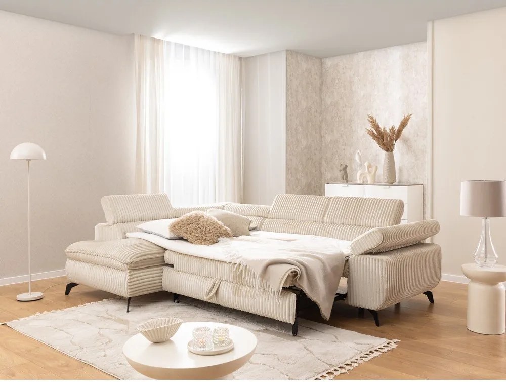 Béžová menčestrová rohová pohovka (ľavý roh/do L) Marbeya – Ropez