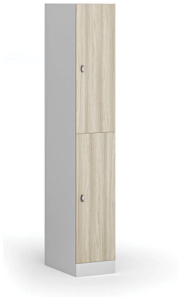 Šatníková skrinka s úložnými boxmi, 2 boxy, 1850 x 300 x 500 mm, otočný zámok, laminované dvere, dub prírodný