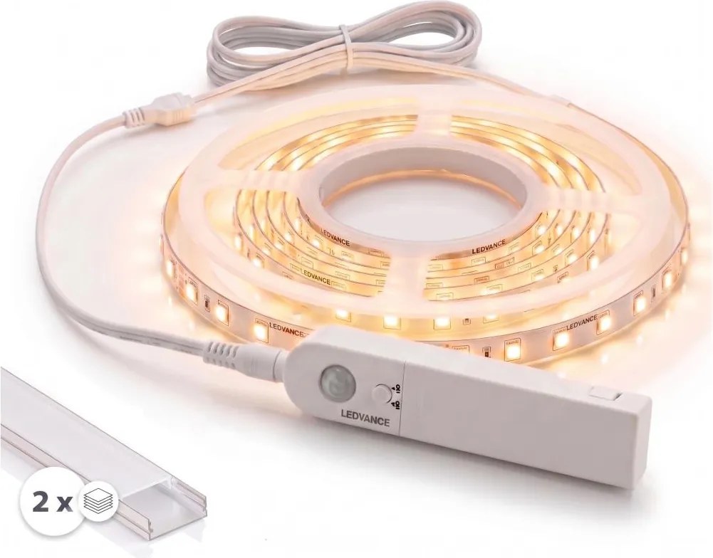 SADA 1x LED pás so senzorom FLEX LED/3,6W/4xAA 2 m + 2x zapustený profil 1 m