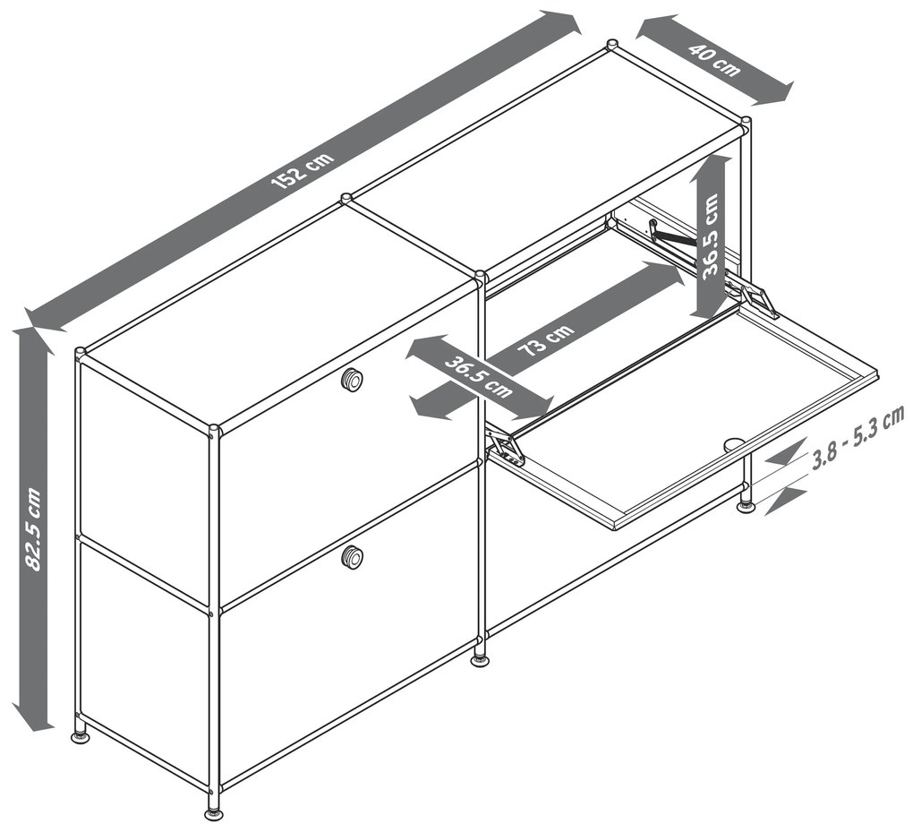 Kovová odkladacia skrinka »CN3« so 4 výklopnými priečinkami