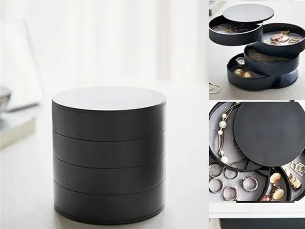 VERK GROUP 4 - poschodový okrúhly organizér na šperky, šperkovnica, čierna