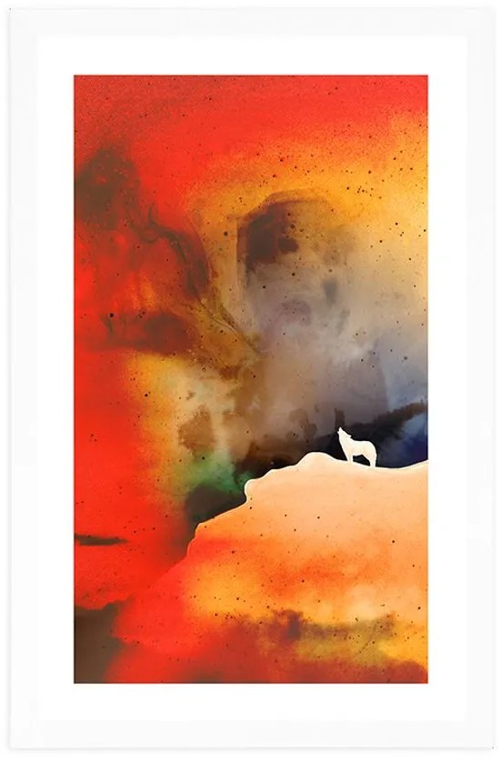 Plagát s paspartou sila zavýjajúceho vlka - 30x45 white