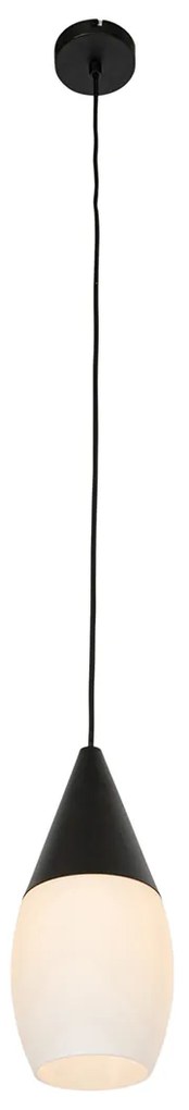 Moderné závesné svietidlo čierne s opálovým sklom - Drop