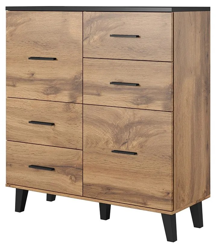 Komoda Sanna 110 2D4S, Farby: briliantovo biela matná / dub sonoma