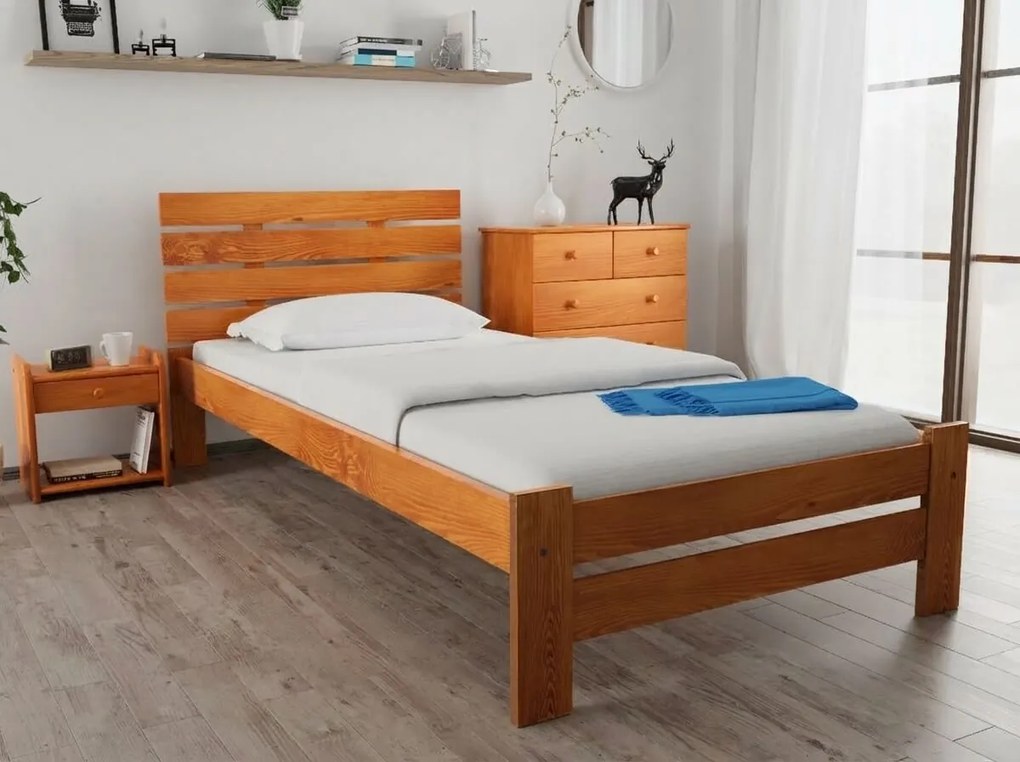 Posteľ PARIS zvýšená 90x200 cm, jelša Rošt: S latkovým roštom, Matrac: Bez matraca