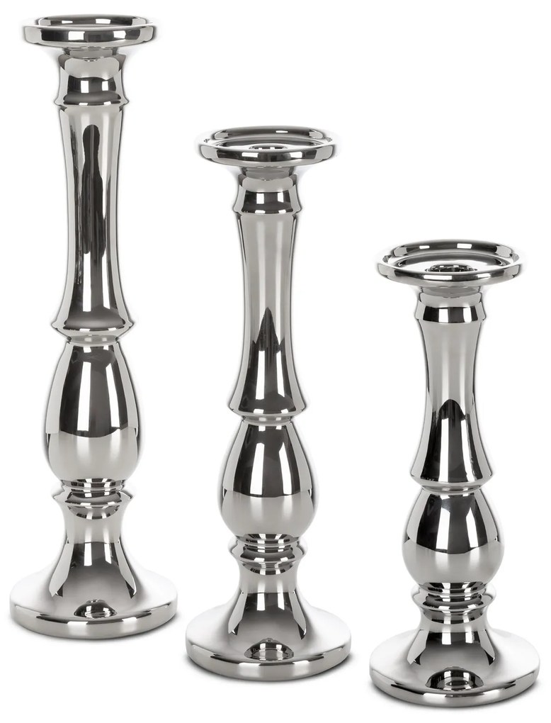 KERAMICKÝ SVIETNIK JOLY 10X10X32 CM STRIEBORNÁ