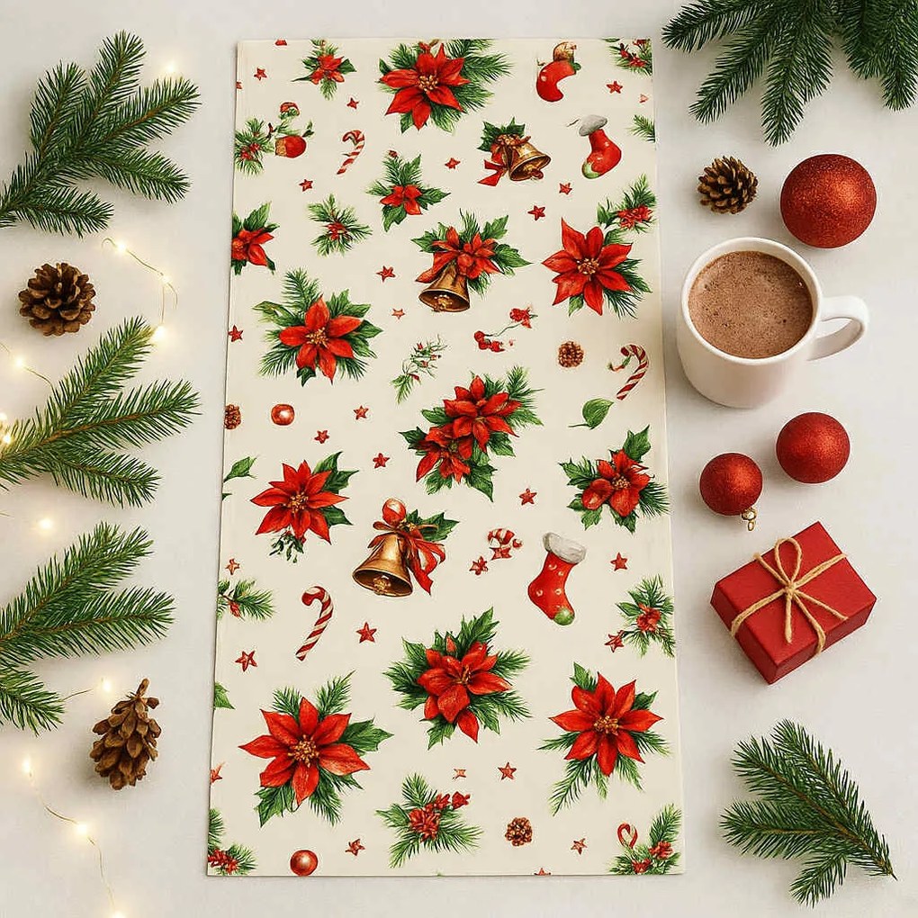 Vianočný obrus Vianočná ruža 40x170cm TiaHome