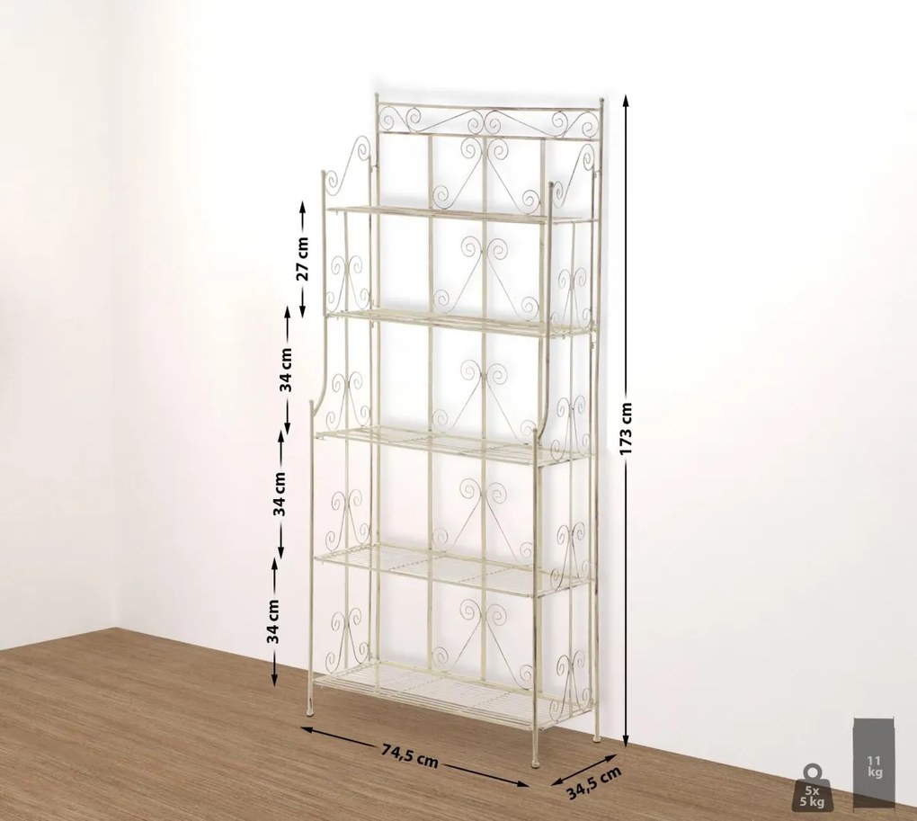 Kovová polica regál Caria - Krémová antik