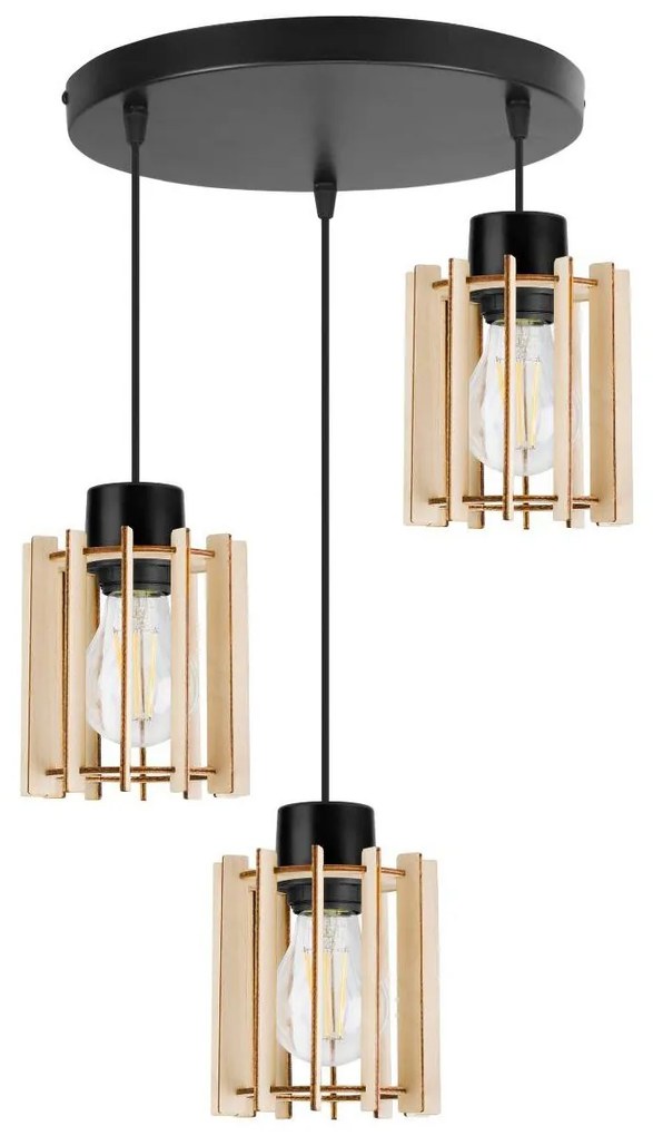 Závesné svietidlo Timber 7, 3x drevené tienidlo, o