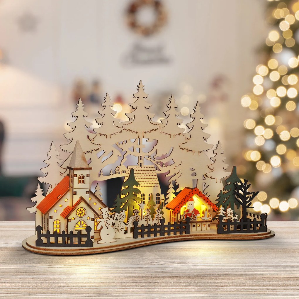 LED vianočné mestečko s kostolom 30x19 cm