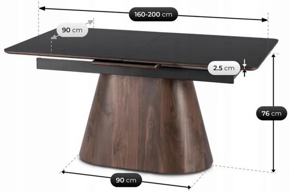 Stôl LUCIANO 160–200 cm čierny / Orech