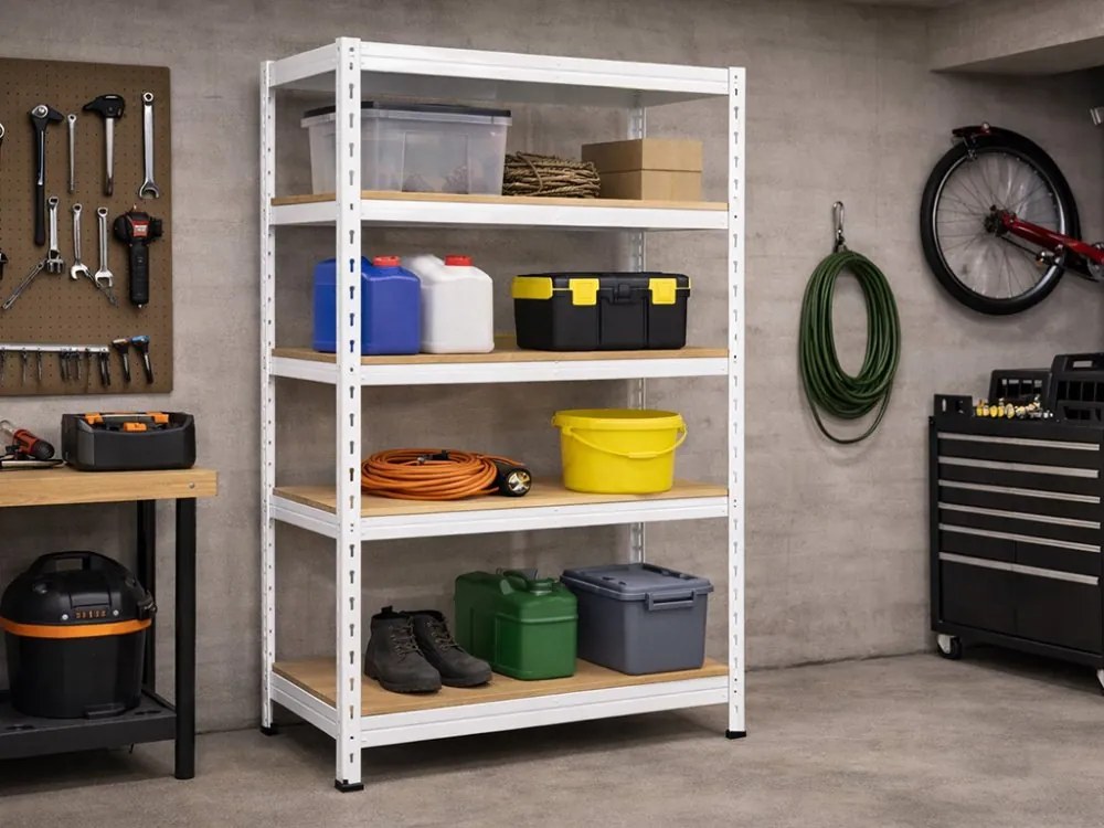 Akcia 10x Regál 183x40x40 cm lakovaný 5-policový, nosnosť 100 kg, RIVET - biely