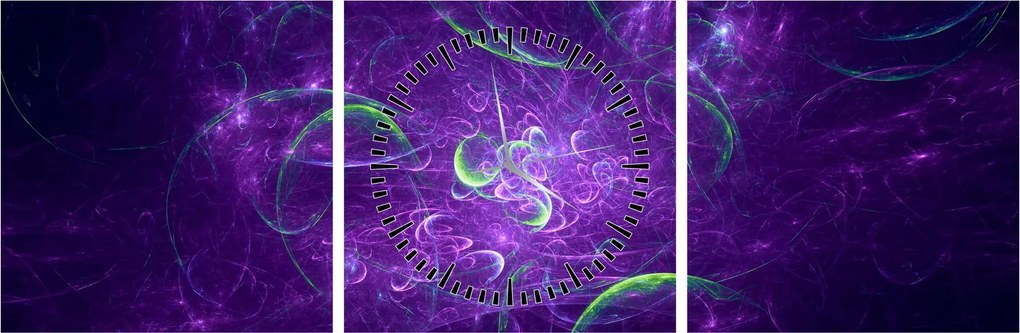Obraz - fialová abstrakcia (s hodinami) (90x30 cm)