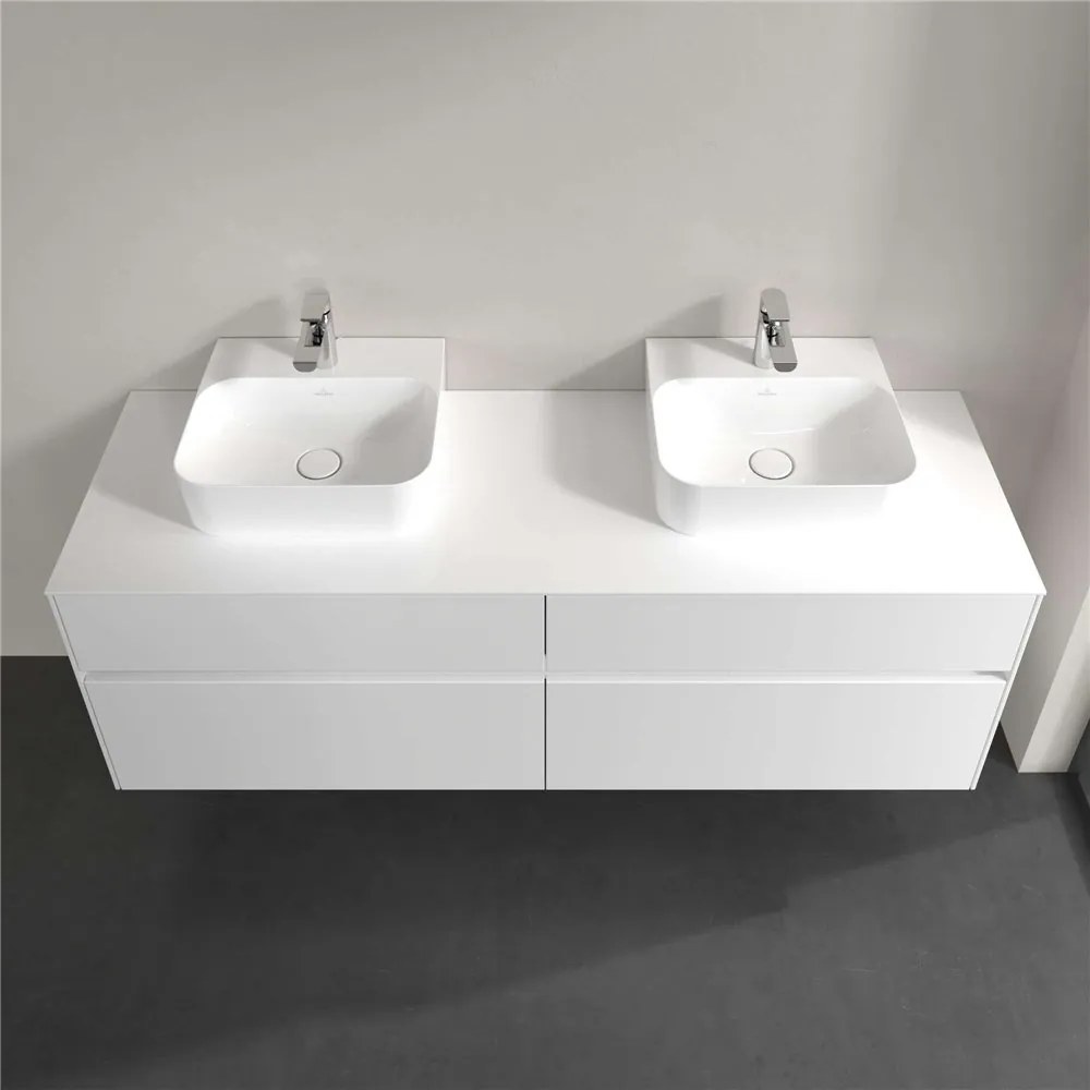 VILLEROY &amp; BOCH Collaro závesná skrinka pod dve umývadlá na dosku, 4 zásuvky, 1600 x 500 x 548 mm, Glossy White, C10700DH