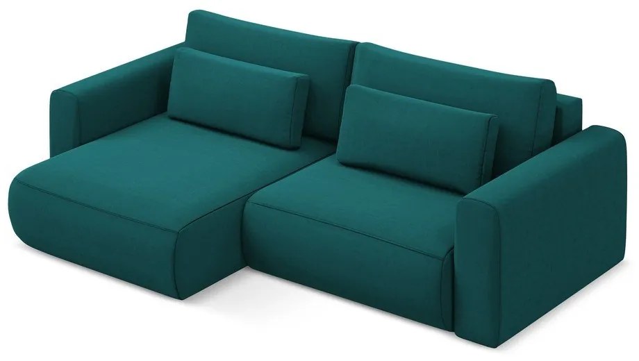 Tyrkysovomodrá zamatová rozkladacia/s úložným priestorom rohová pohovka (ľavý roh/s leňoškou) Kapua – Makamii