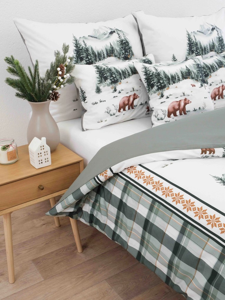 Vianočné bavlnené obliečky Renforcé - Medvede v zime