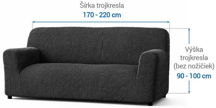 Bielastické poťahy COSTINA antracit trojkreslo (š. 170 - 220 cm)