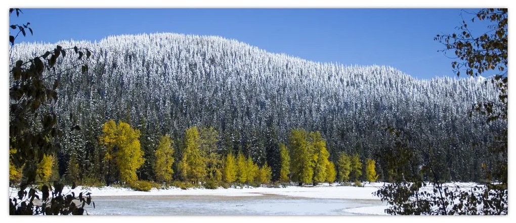 Obraz - zasnežené hory v zime (120x50 cm)