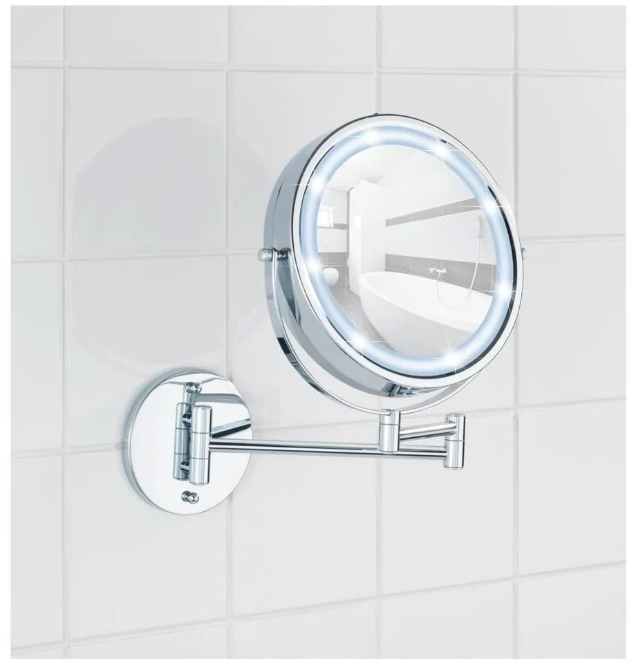 Kozmetické zrkadlo s osvetlením/zväčšovacie (5x) ø 17,5 cm Power-Loc Lumi – Wenko