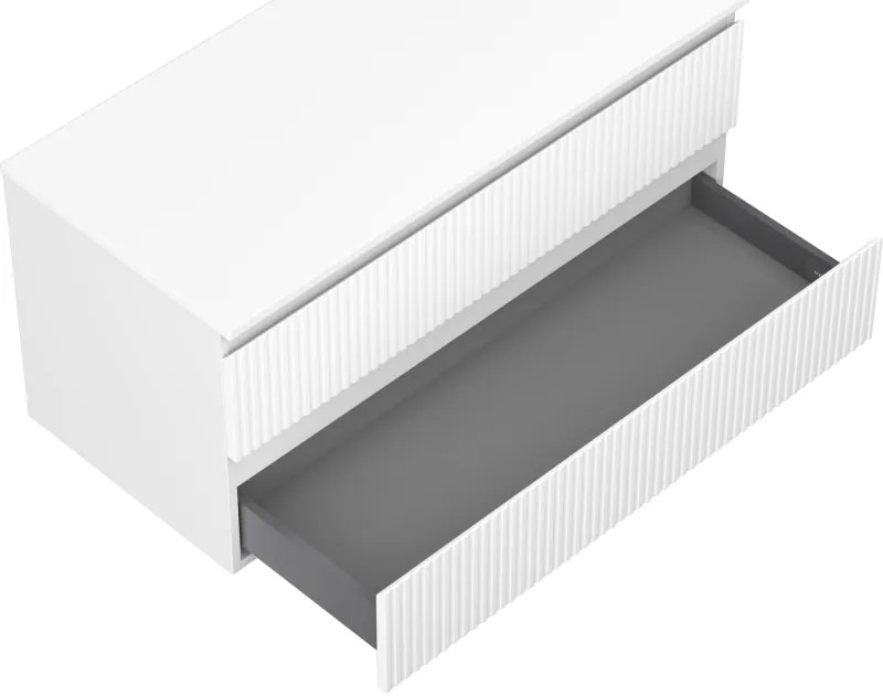 Mexen Rivel, kúpeľňová skrinka 100 cm s hornou časťou, 2 zásuvky, drážkovaná, biela matná, 91A20-10047-2-BFFC01